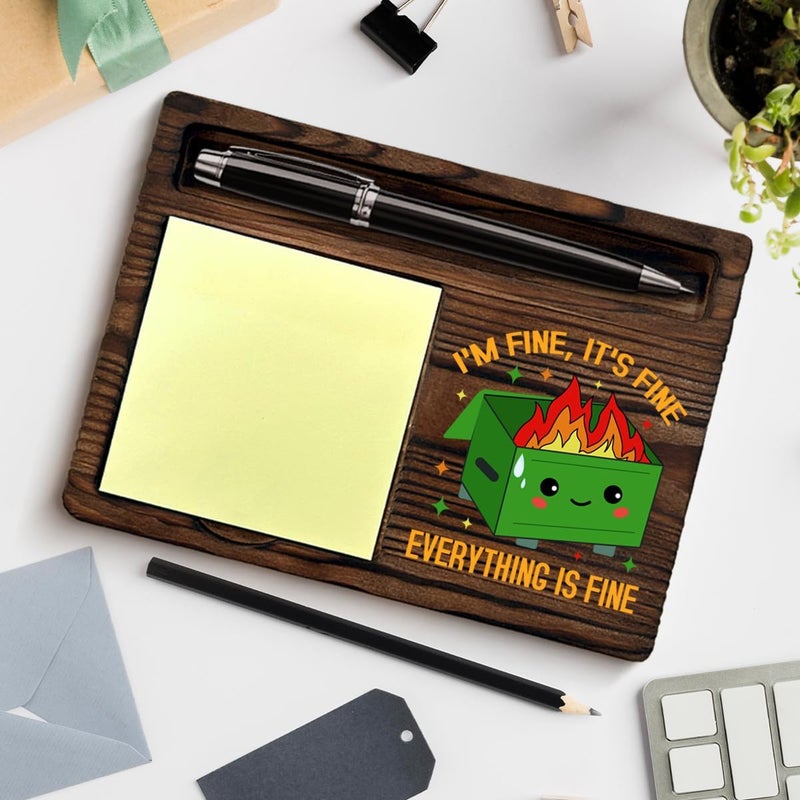 QODMGD Dumpster Fire Sticky Note Holder Funny Office Gifts for Boss Coworkers Employees, I'm Fine Everything is Fine Dumpster Fire Cute Post It Note Dispenser for Office Cubicle Desk Decor (Green) - Image 4